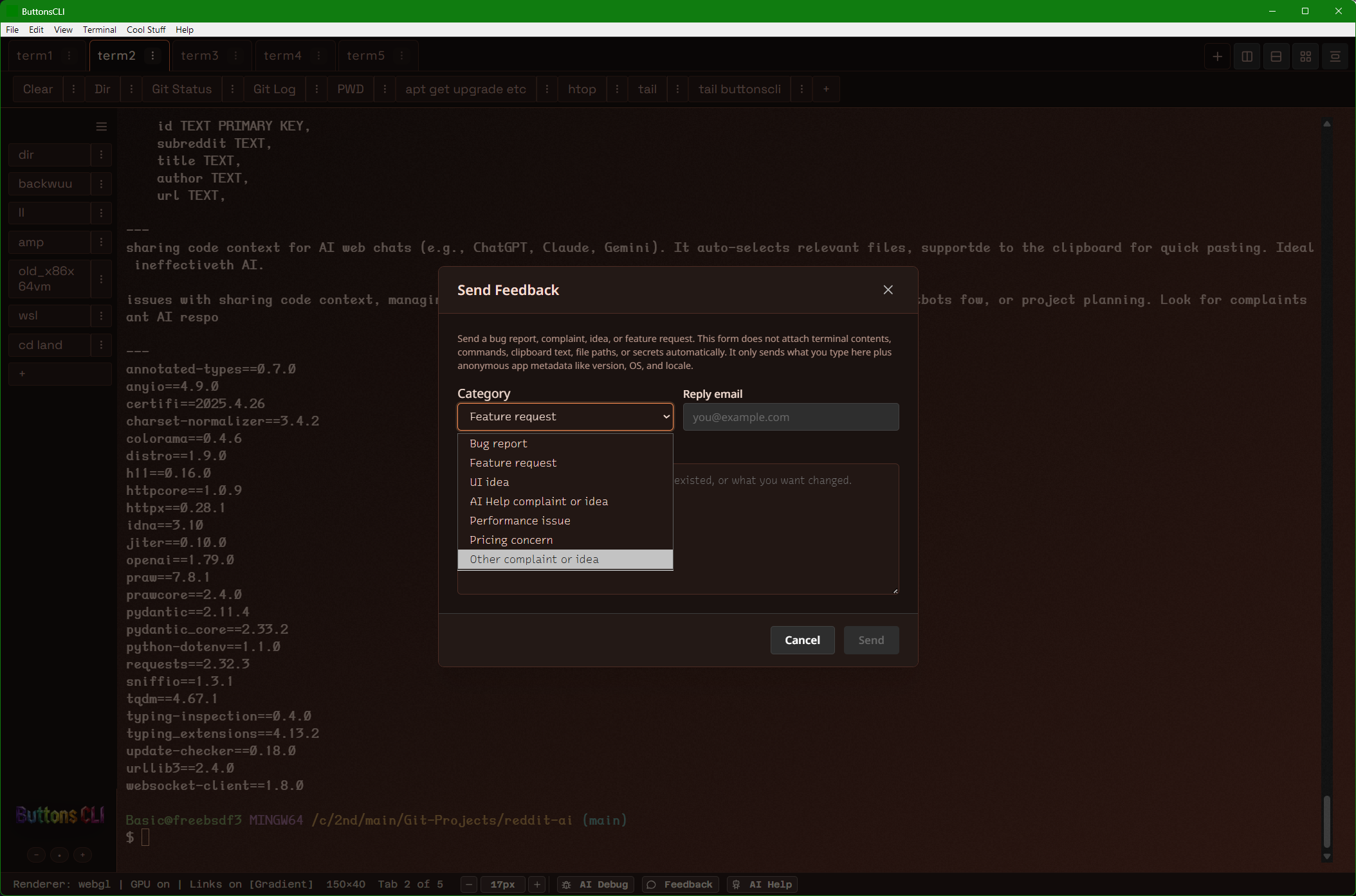 Feedback dialog