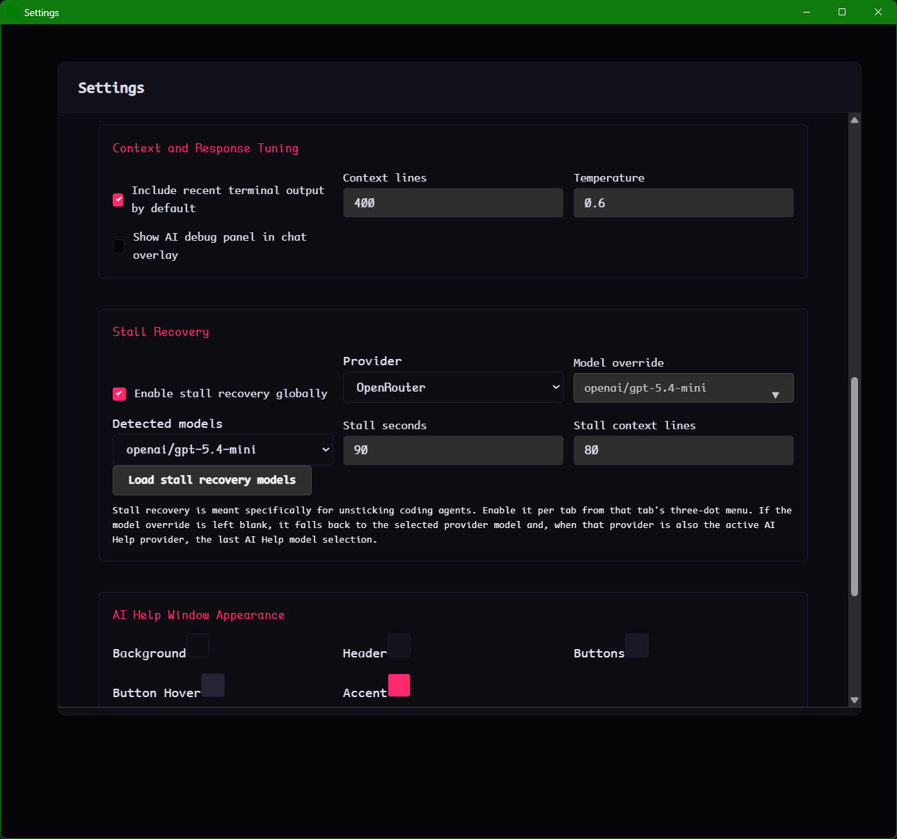 Stall recovery settings